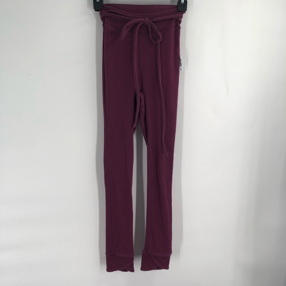 GYMSHARK Slounge Ribbon Bottoms Dark Ruby Marl Tie Waist Ribbed Soft Legging XS - Picture 3 of 8